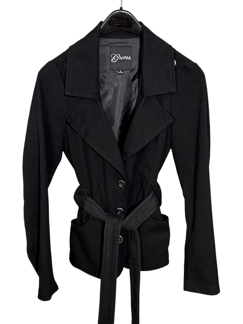 GUESS Womens (S/P) Black 3-Button Stretchy Career Blazer Jacket w/Belt - Lined